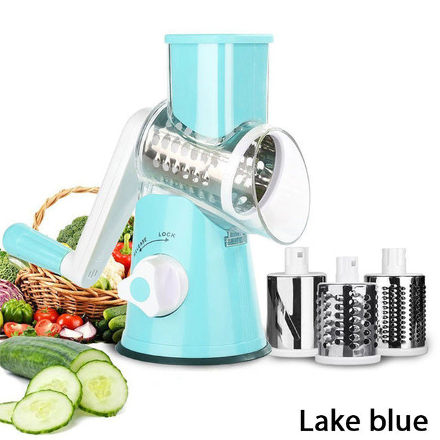 CUISHIP Vegetable Cutter Round Mandoline Slicer Potato Carrot Grater Slicer with 3 Stainless Steel Chopper Blades Kitchen Tool
