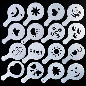 16Pcs/Set Fancy Coffee Printing Template Kitchen Tools Kitchenware Coffee Spray Template Kitchen Gadgets Kitchen Accessories. Q