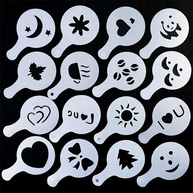 16Pcs/Set Fancy Coffee Printing Template Kitchen Tools Kitchenware Coffee Spray Template Kitchen Gadgets Kitchen Accessories. Q